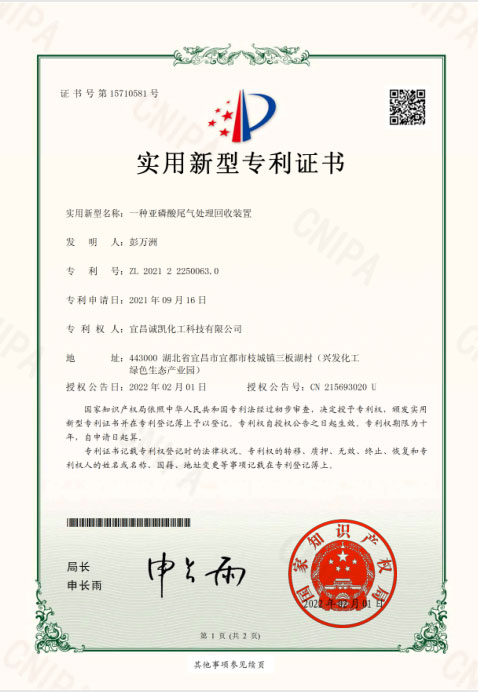 G1YC2154315-2E1 patent certificate
